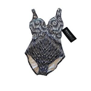 Miraclesuit Women's Silver Shores Criss‎ Cross Escape Swimsuit Size 14 $200